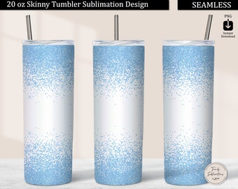 Light Blue Glitter Border Tumbler PNG, Baby Blue Glitter 20oz Skinny Tumbler Design Sublimation Download, Seamless Tumbler Wrap Template