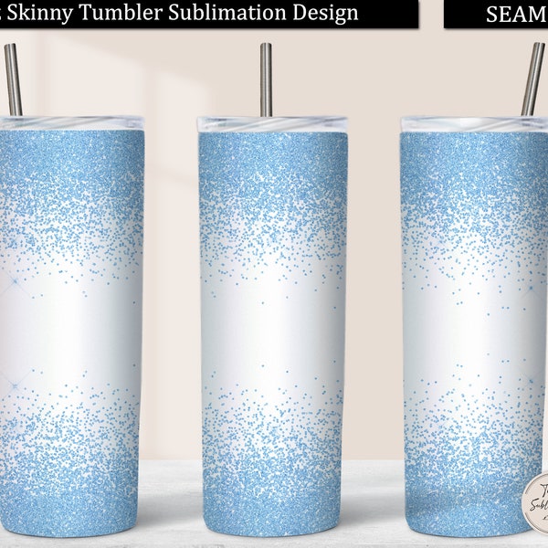 Light Blue Glitter Border Tumbler PNG, Baby Blue Glitter 20oz Skinny Tumbler Design Sublimation Download, Seamless Tumbler Wrap Template