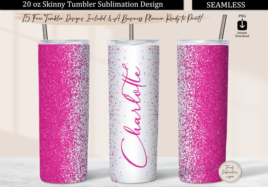 Hot Pink Glitter Border Tumbler PNG, Pink Glitter 20 Oz Skinny Tumbler ...