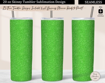 Green Glitter Tumbler Wrap, Lime Green Glitter 20 oz Skinny Tumbler Design Sublimation Download Template, Bright Light Green Tumbler PNG
