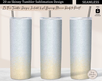 Gray and Gold Glitter Border Tumbler PNG, Gold to Gray Glitter 20oz Skinny Tumbler Design Sublimation, Gold and Gray Tumbler Wrap Background