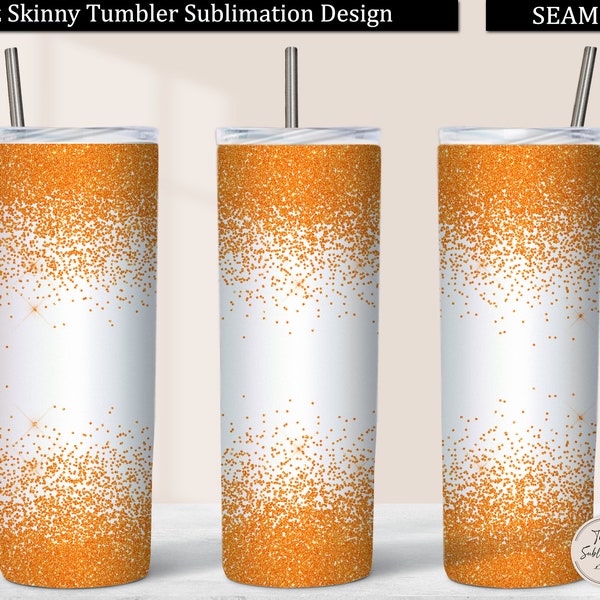 Orange Glitter Border Tumbler Wrap,  Bright Orange Glitter 20 oz Skinny Tumbler Design Sublimation Download, Seamless Tumbler PNG Template