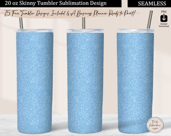 Baby Blue Glitter Tumbler Wrap, Light Blue Glitter 20 oz Skinny Tumbler Design Sublimation Download, Sky Blue Glitter Tumbler PNG Seamless