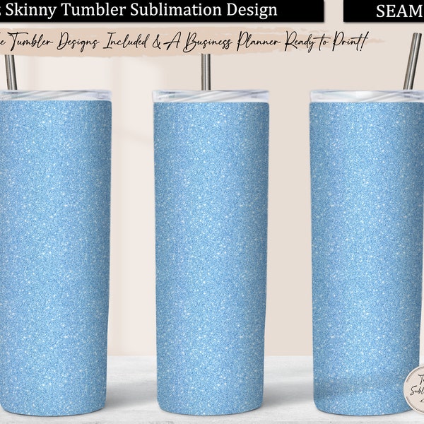 Baby Blue Glitter Tumbler Wrap, Light Blue Glitter 20 oz Skinny Tumbler Design Sublimation Download, Sky Blue Glitter Tumbler PNG Seamless