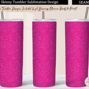 Hot Pink Glitter Tumbler Wrap, 20 oz Skinny Tumbler Design Sublimation Download, Pink Glitter Tumbler PNG Seamless Template Straight Tapered image 1