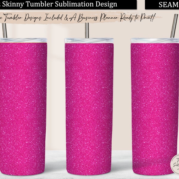 Hot Pink Glitter Tumbler Wrap, 20 oz Skinny Tumbler Design Sublimation Download, Pink Glitter Tumbler PNG Seamless Template Straight Tapered