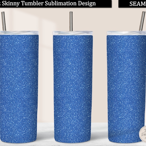 Blue Glitter Tumbler Wrap, Cobalt Blue 20oz Skinny Tumbler Design Sublimation Download, Blue Glitter Tumbler PNG Seamless Straight & Tapered