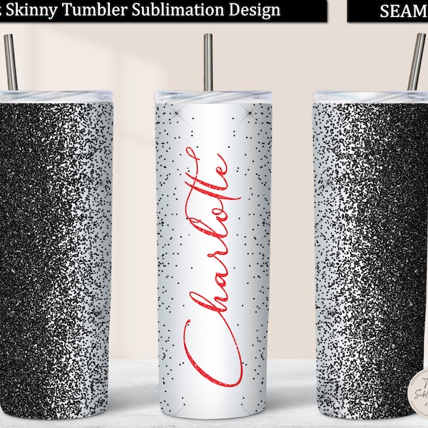 Black Glitter Border Tumbler PNG, Faux Glitter 20 oz Skinny Tumbler Design Sublimation Download, Seamless Tumbler Wrap Straight and Tapered