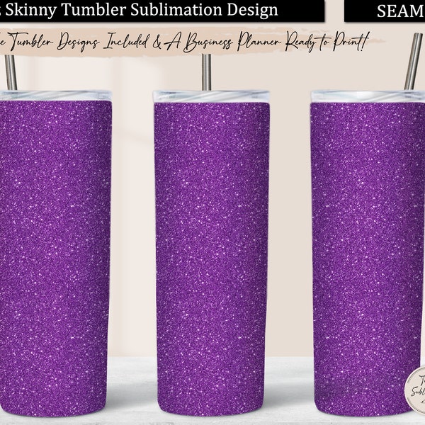 Violet Glitter Tumbler Wrap Purple Glitter 20oz Skinny Tumbler Design Sublimation Download, Dark Lilac Glitter Tumbler PNG Seamless Template