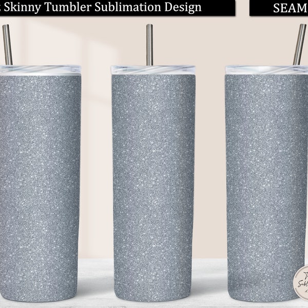 Gray Glitter 20 oz Skinny Tumbler Sublimation Design Download PNG, Grey Faux Glitter Tumbler Wrap Straight & Tapered Seamless Commercial Use