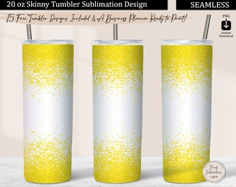 Yellow Glitter Border Tumbler Wrap,  Bright Yellow Glitter 20 oz Skinny Tumbler Design Sublimation Download, Seamless Tumbler PNG Template