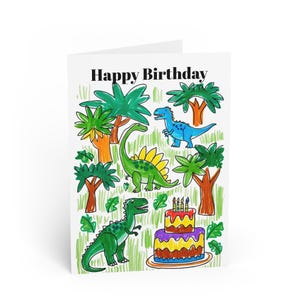 Dinosaurier-Grußkarten, alles Gute zum Geburtstag für Kinder, gezeichnetes Design, Kinderschreibwaren-Set, süße Dinosaurier Dankesnotizen, handillustrierte Karten