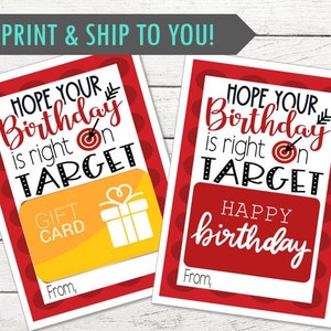 Lindo objetivo con etiqueta de tarjeta de regalo de cumpleaños con flecha - ¡Feliz cumpleaños! - Ideal para repartir con tarjetas de regalo - IMPRESO y enviado - Personalizar