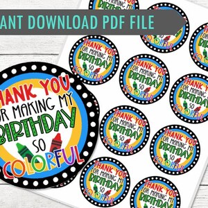 Crayon Birthday Stickers - Colorful - Party Favor - Stickers & Tags - DIGITAL DOWNLOAD - Personalization Option