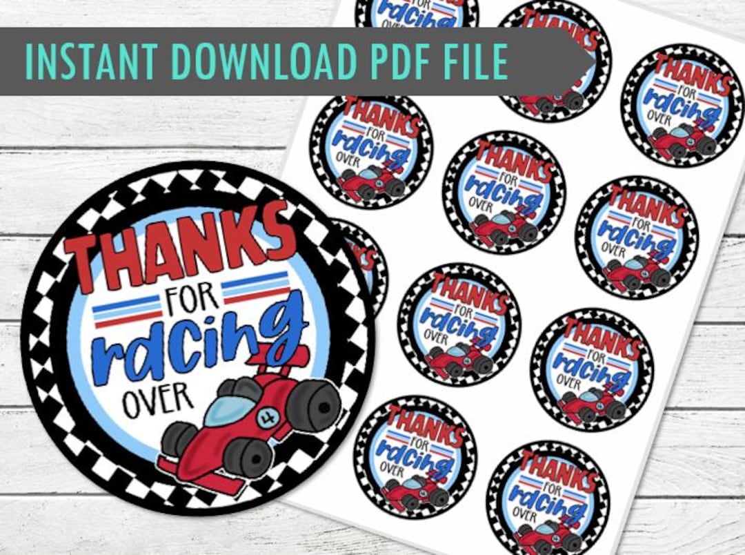 Thank You Racers Race Car Thank You Stickers - DIGITAL DOWNLOAD - Racing by - Birthday ...