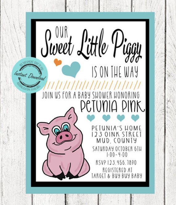 Cute Piggy Baby Shower Invitation Pig Baby Shower Theme - Etsy