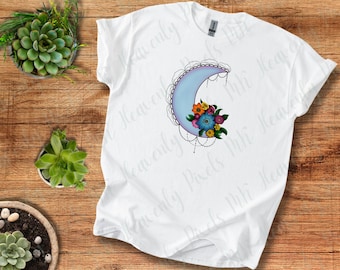 Celestial Moon T-Shirt Boho Moon Shirt Moon Phase Tee for Women Botanical Moon T Shirt for Her Mystical Graphic Tee Floral Moon Shirt Gift