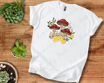 キノコの美学Tシャツ、キノコ採集家向けキノコアートTシャツ、キノコ好きへのギフト、ボヘミアン風キノコシャツ、彼女へのギフト、気まぐれなキノコのグラフィック