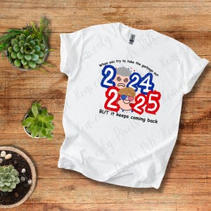 Unisex &quot;Can’t Take Out the Trash&quot; Humor T-Shirt, funny 2024 Election Tee with Donald Trump and Joe Biden Emoji’s, Funny T-Shirt