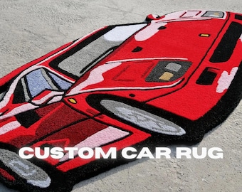 Custom car rug, personalized car gifts, tufted custom rug, handmade carpet, car decorations gifts, car portrait gifts