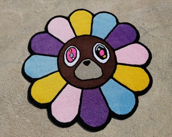 Kanye Bear tufted rug, colorful floral rug, hypebeast decor rug, aesthetic home decor, area rug, custom rug for bedroom, game room