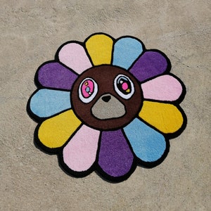 Kanye Bear tufted rug, colorful floral rug, hypebeast decor rug, aesthetic home decor, area rug, custom rug for bedroom, game room