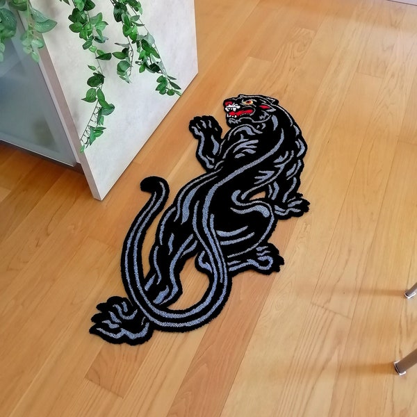 Tapis touffeté Panther, tapis personnalisé fait à la main, tapis panthère traditionnel américain pour chambre à coucher, salon, bureau