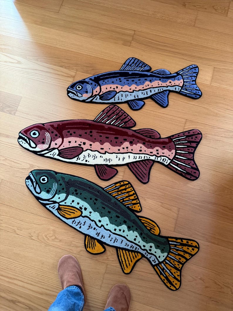 Fish Tuft Rug Handmade Trout Fish Rug, Unique Fishing Gift for Him, Custom Tufted Rug ...