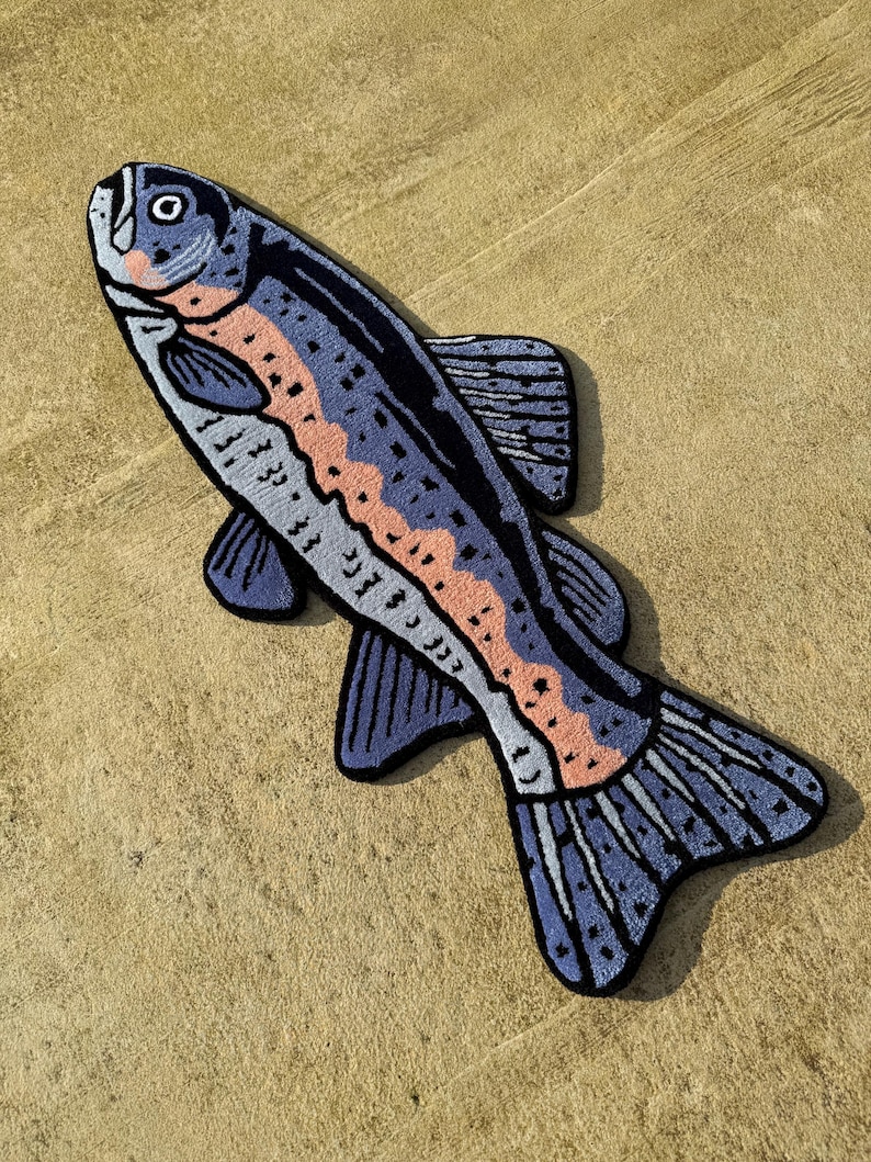 Fish Rug By Rugables Handmade Trout Fish Rug, Unique Fishing Gift for Him, Custom Tufted Rug ...