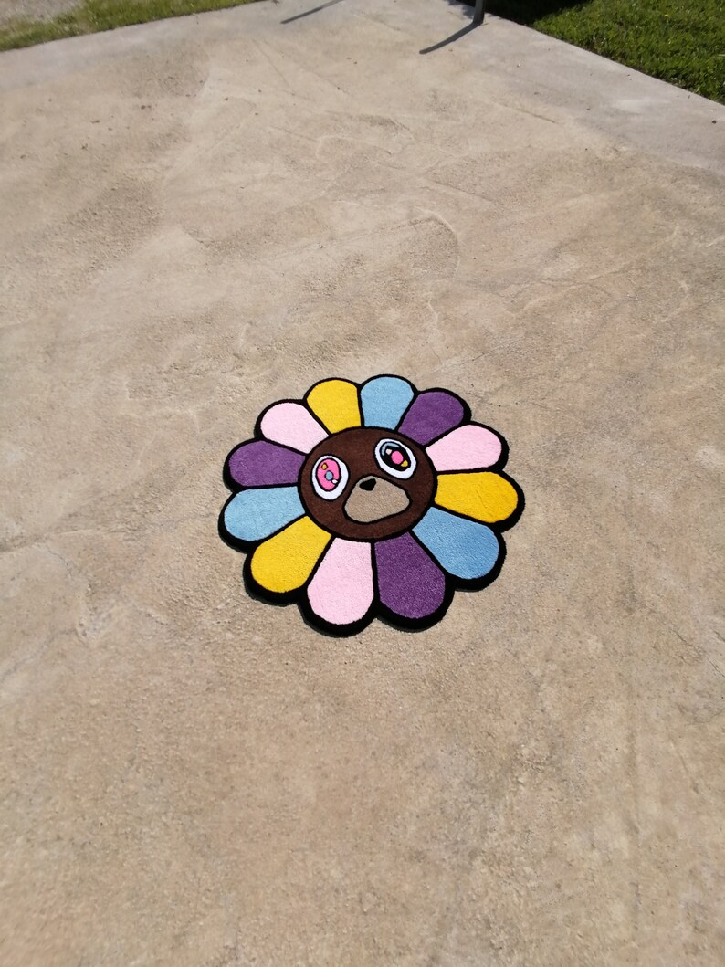Kanye Bear Tufted Rug, Colorful Floral Rug, Hypebeast Decor Rug ...