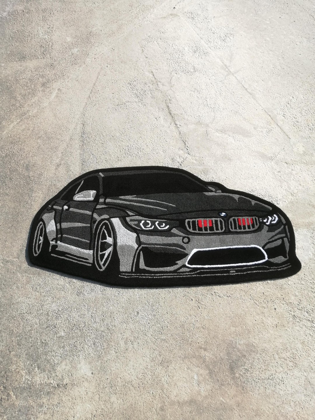 Black M4 Car Tufted Rug, Aesthetic Rug for Bedroom, Sport Car Carpet ...