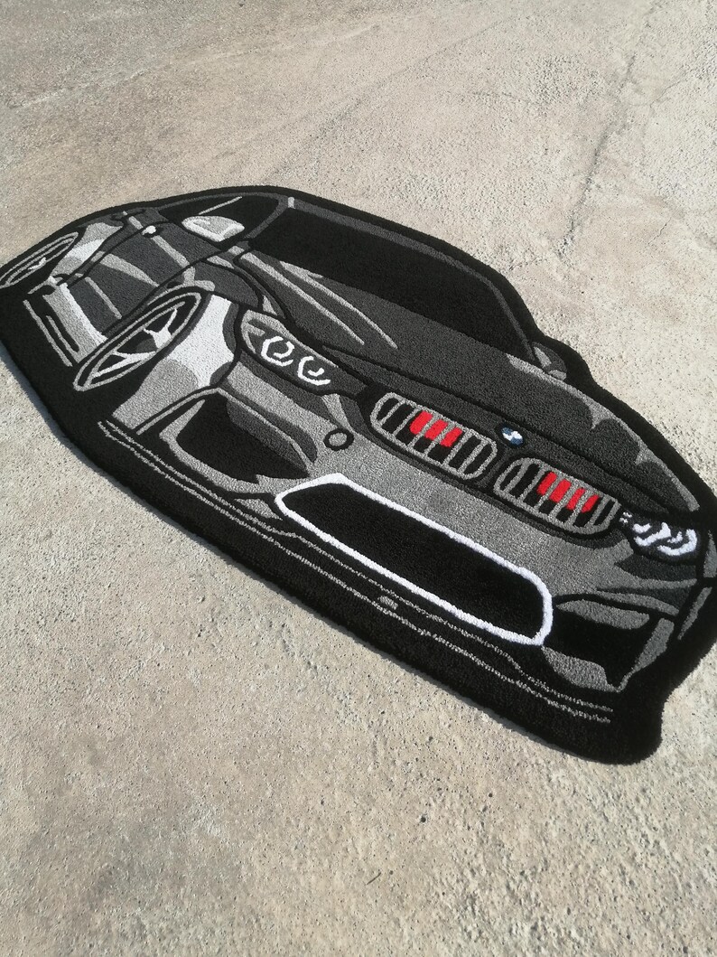Black M4 Car Tufted Rug, Aesthetic Rug for Bedroom, Sport Car Carpet ...