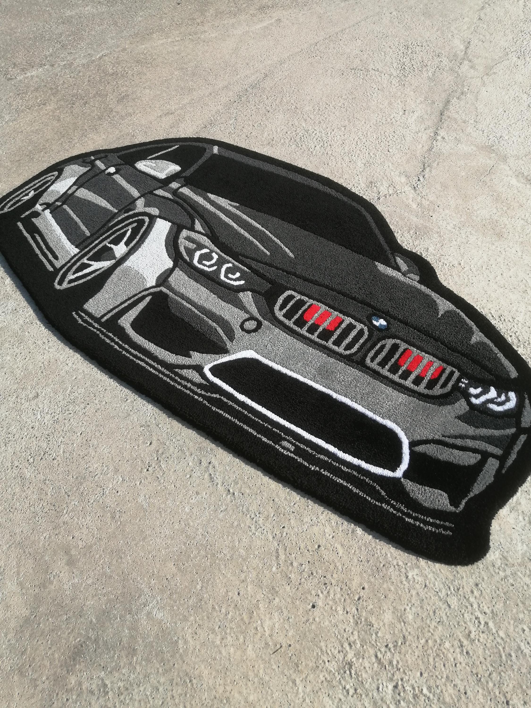 Black M4 Car Tufted Rug, Aesthetic Rug for Bedroom, Sport Car Carpet ...