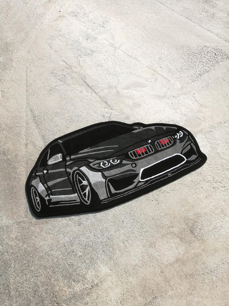Black M4 Car Tufted Rug, Aesthetic Rug for Bedroom, Sport Car Carpet ...
