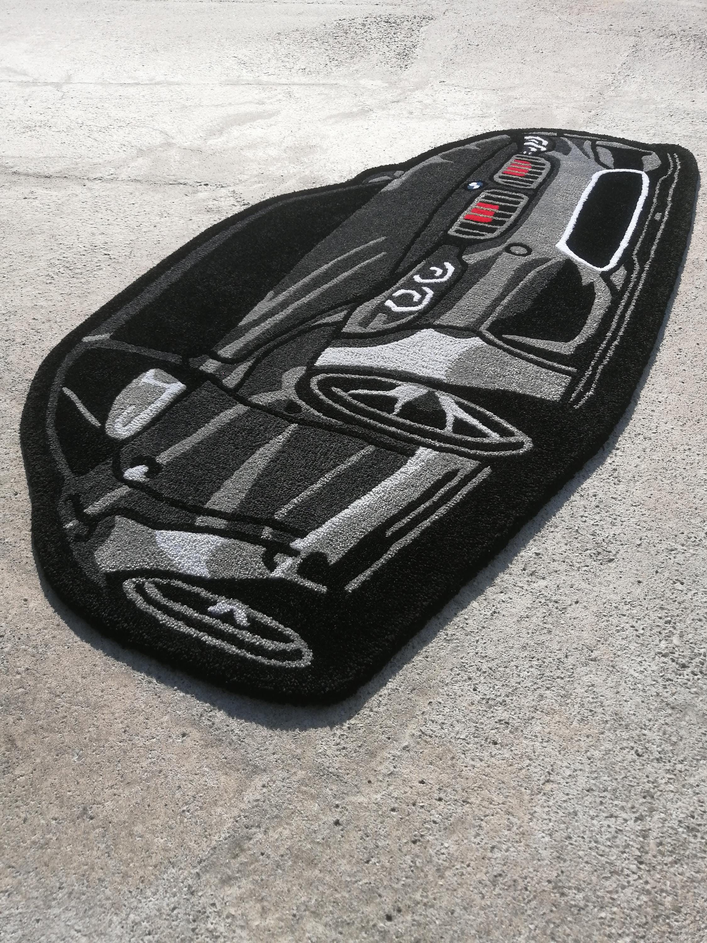 Black M4 Car Tufted Rug, Aesthetic Rug for Bedroom, Sport Car Carpet ...