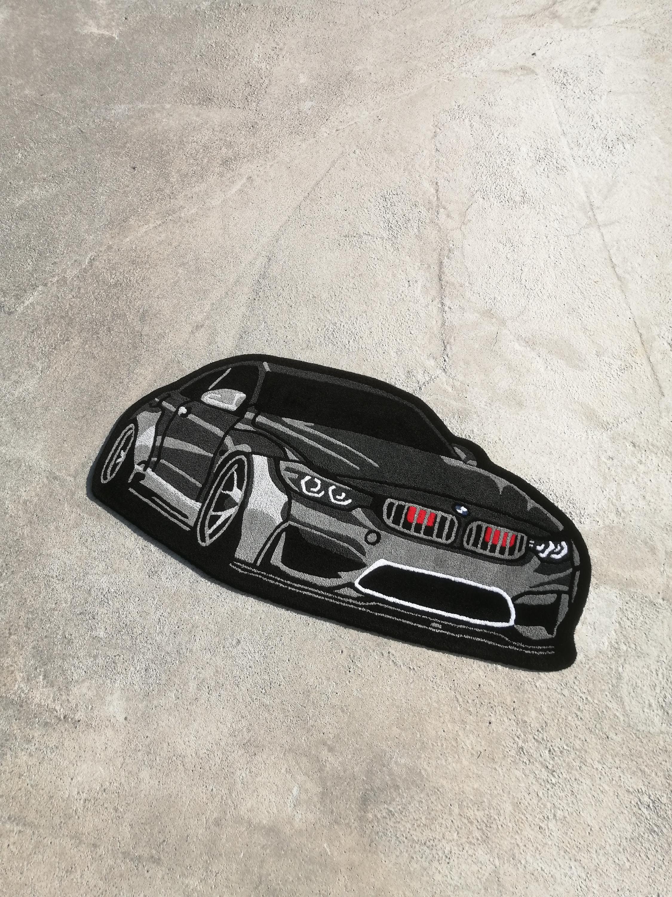 Black M4 Car Tufted Rug, Aesthetic Rug for Bedroom, Sport Car Carpet ...