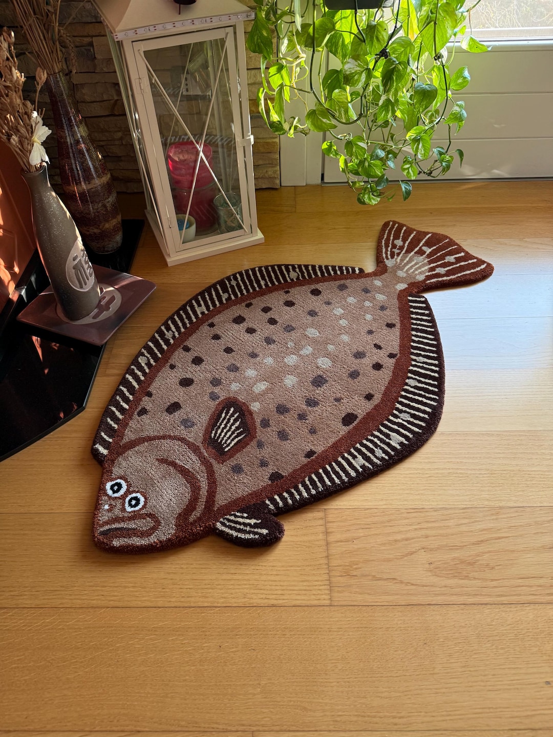 Throw Rug Fish Flounder Fish Tufted Rug - Handmade Rug for Nautical Decor - Fish Art ...