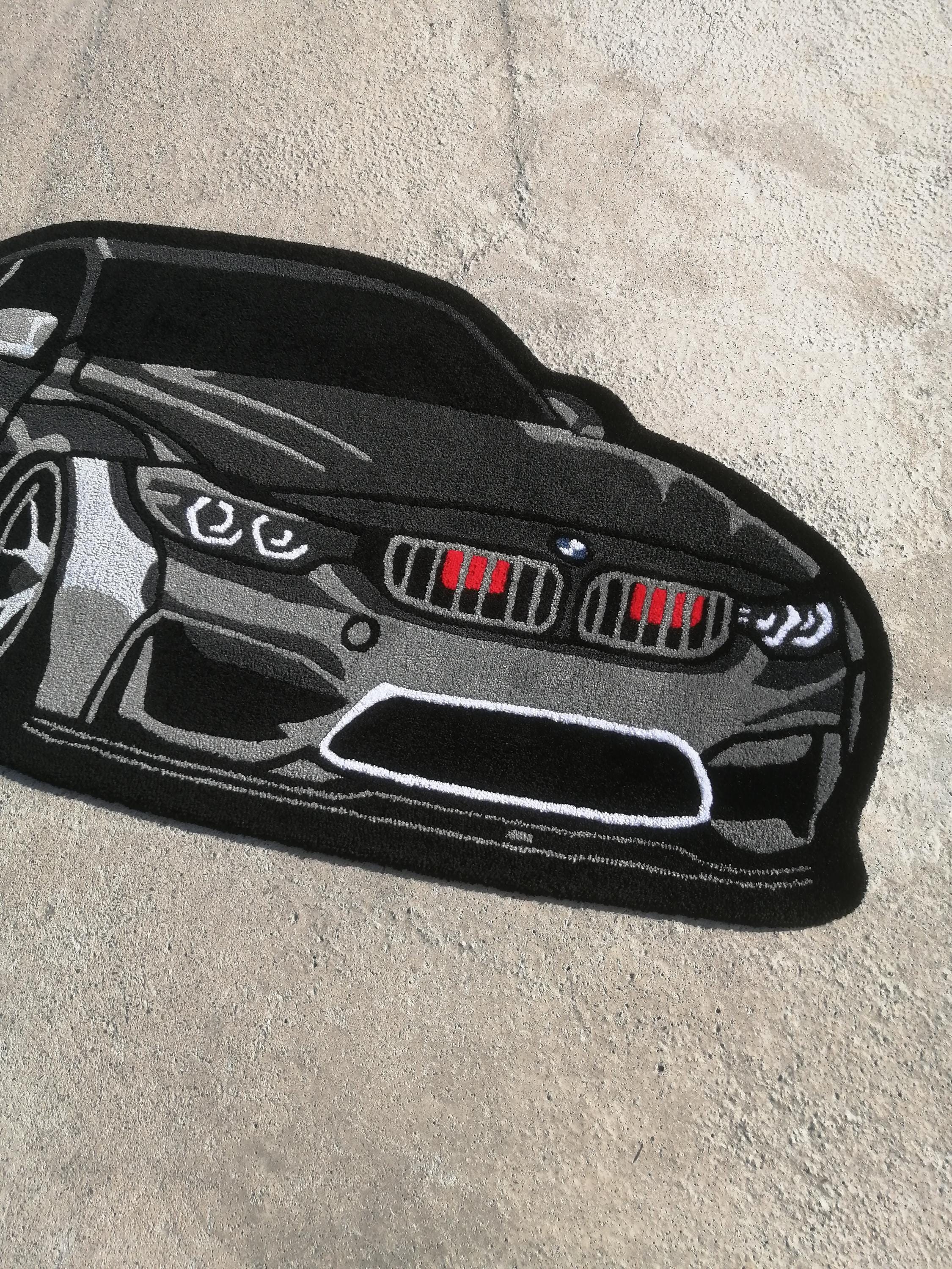 Black M4 Car Tufted Rug, Aesthetic Rug for Bedroom, Sport Car Carpet ...