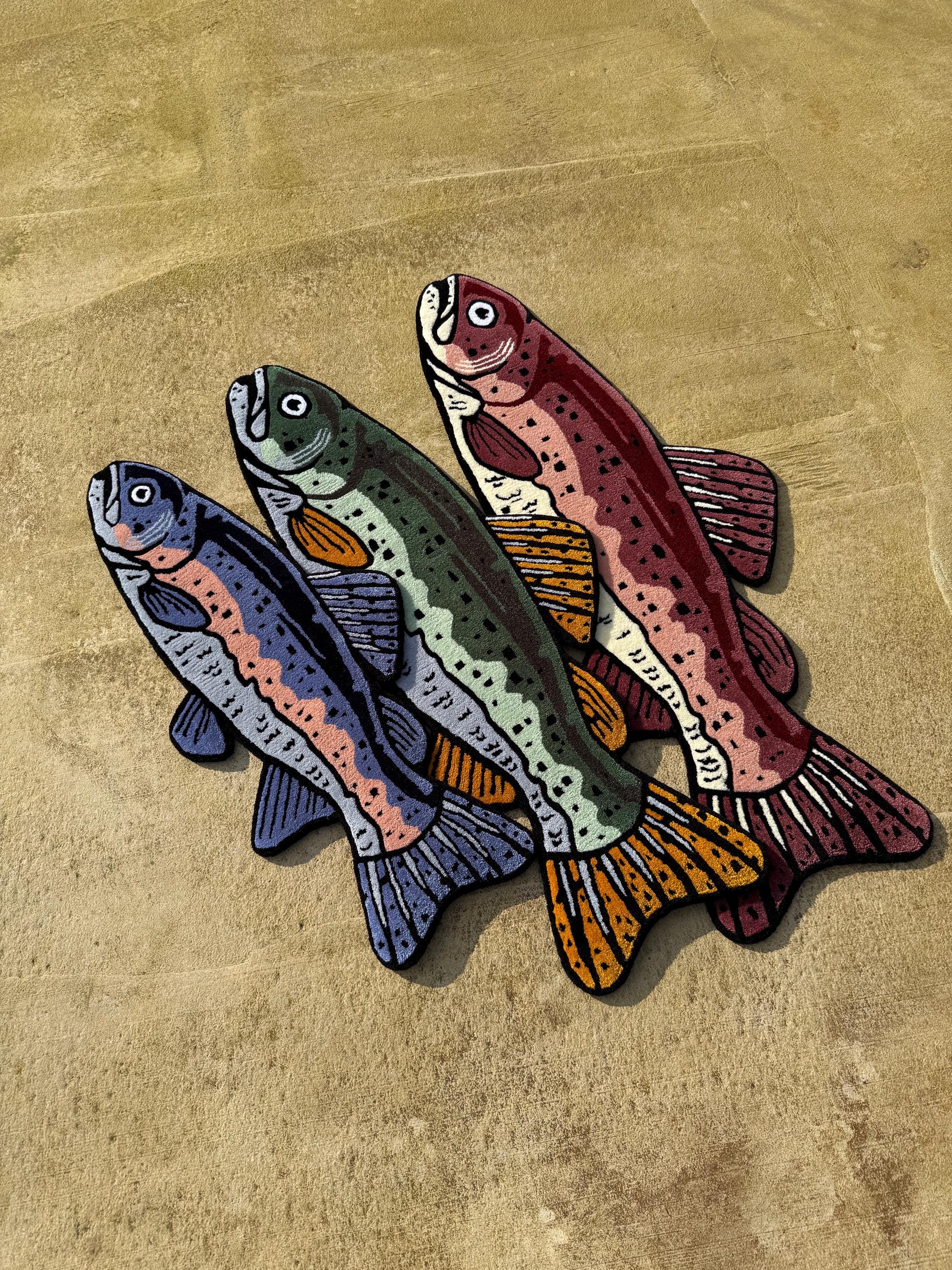 Handmade Trout Fish Rug, Unique Fishing Gift for Him, Custom Tufted Rug ...