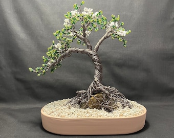 Handcrafted Glass Bead Bonsai Tree Sculpture: Elegant Home Decor