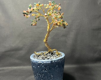Beaded Jasper Gemstone Wire Bonsai Tree, Gift, Art, Decor