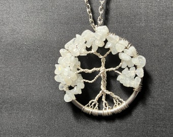 Natural Moonstone Tree of Life Pendant, Wearable Art, Jewelry, Handmade Jewelry