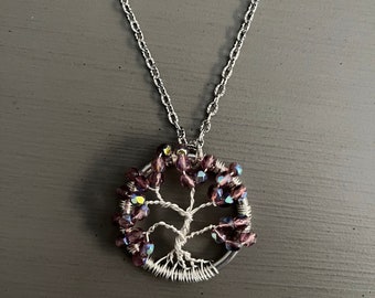 Tree of Life Pendant Purple Glass, Gift, Wearable Art, Jewelry