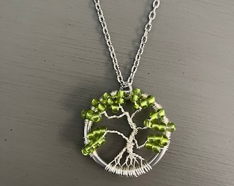 Tree of Life Pendant Green Glass, Gift, Wearable Art, Jewelry