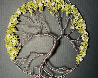 Handmade Jade & Rose Quartz Tree of Life Wall Art - 12 Inch