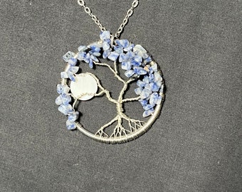 Tree of Life Dumortierite Gemstone Pendant, Gift, Wearable Art, Jewelry