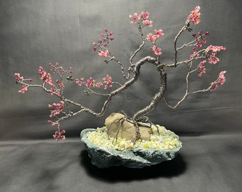 Handcrafted Beaded Wire Bonsai Tree: Glass Bead Decor
