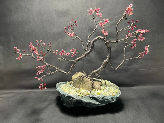 Handcrafted Beaded Wire Bonsai Tree: Glass Bead Decor