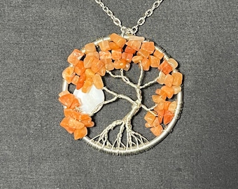 Tree of Life Carnelian Gemstone Pendant, Gift, Wearable Art, Jewelry