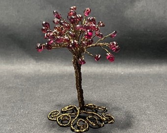 Handcrafted Garnet Gemstone Wire Bonsai Tree, Gift, Art, Decor